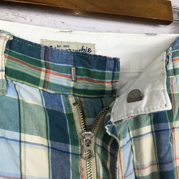 Abercrombie Fitch Mens Plaid Shorts sz 32 Blue Green Casual Flat Front Cotton - Picture 6 of 9